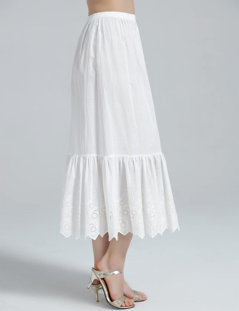 BEAUTELICATE Half Slip Skirt Extender 100% Cotton Vintage Underskirt with Lace Embroidery - Image 2